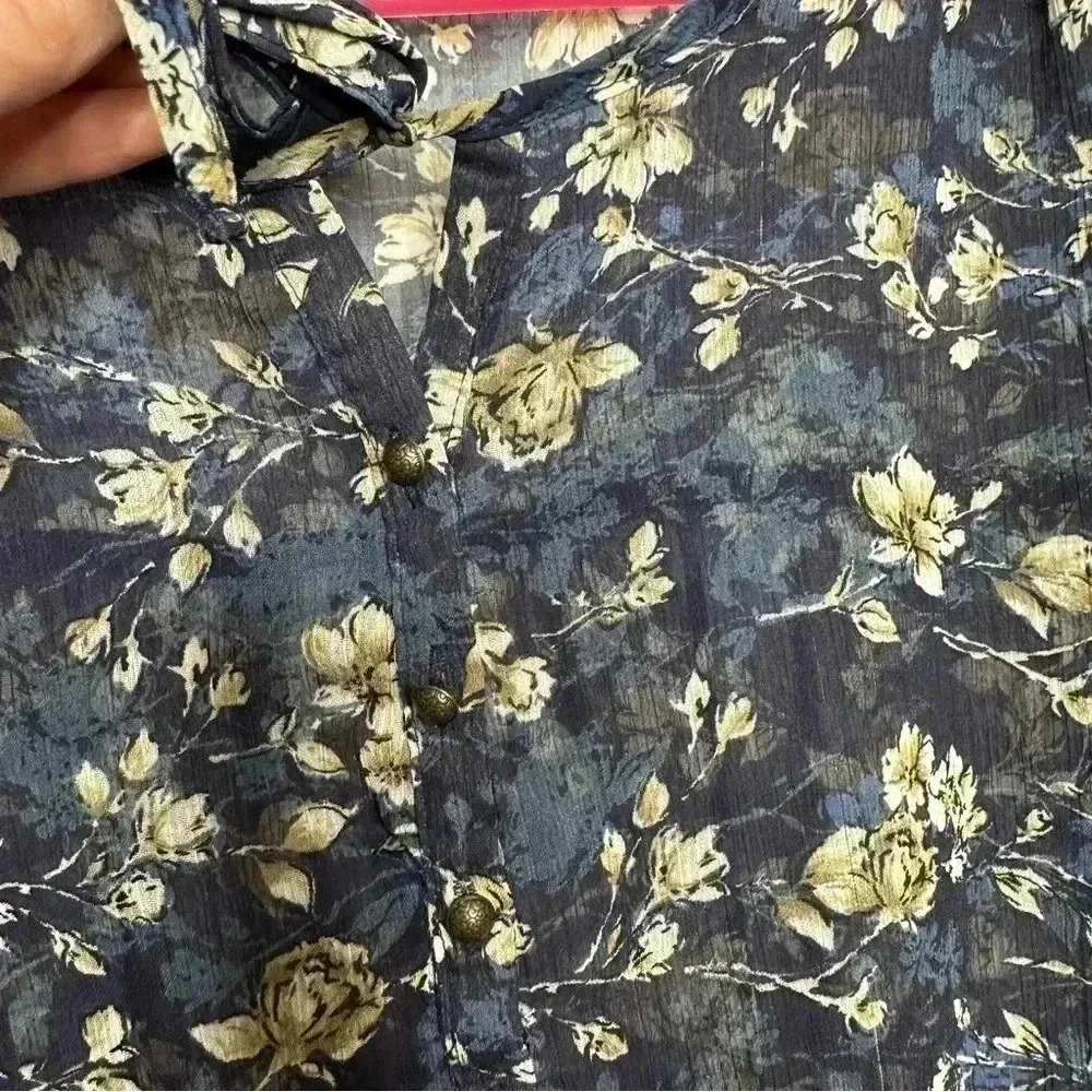 Denver Hayes Boho Blouse Sheet Flowy Floral Blue/White/Brown Size Extra Large - Picture 6 of 16